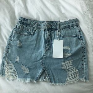 ZARA distressed denim mini skirt